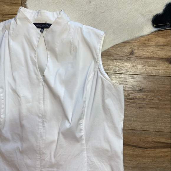 Ming Wang Sleeveless Zip-Up Stretch Cotton Shirt, White - Picture 3 of 12